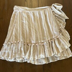 Striped Cream Ruffle Wrap Skirt by Lovers + Friends